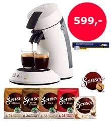 Senseo Plus Mat Hvid Pakketilbud - Senseo-maskine inkl. 5 poser kaffe og gratis fragt