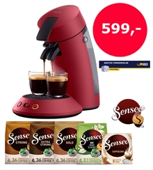Senseo Plus Mat Rød Pakketilbud - Senseo-maskine inkl. 5 poser kaffe og gratis fragt