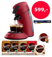 Senseo Plus Mat Rød Pakketilbud - Senseo-maskine inkl. 5 poser kaffe og gratis fragt