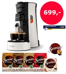 Senseo Select Hvid Pakketilbud - Senseo-maskine inkl. 5 poser kaffe og gratis fragt
