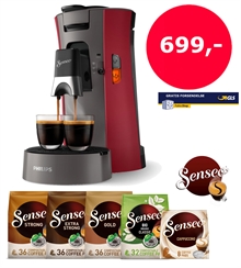 Senseo Select Rød Pakketilbud - Senseo-maskine inkl. 5 poser kaffe og gratis fragt