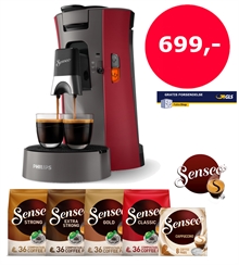 Senseo Select Rød Pakketilbud - Senseo-maskine inkl. 5 poser kaffe og gratis fragt