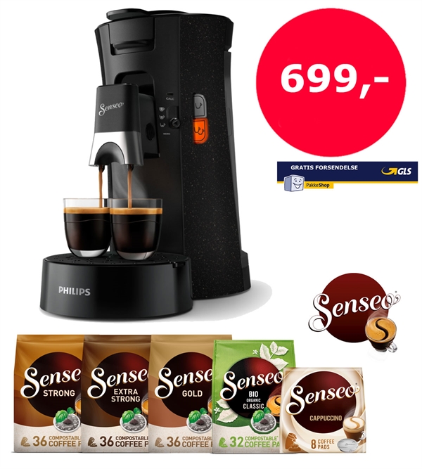 Senseo Select Eco Plettet Sort Pakketilbud - Senseo-maskine inkl. 5 poser kaffe og gratis fragt