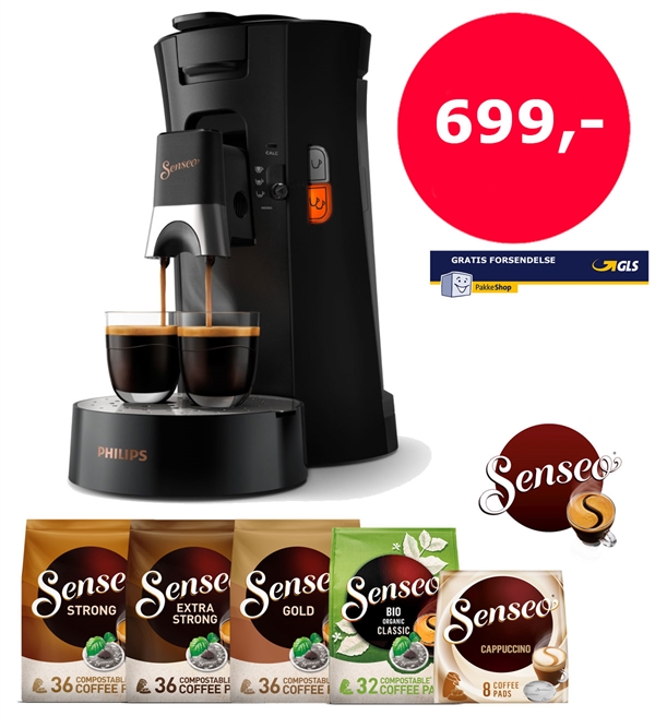 Senseo Select Sort Pakketilbud - Senseo-maskine inkl. 5 poser kaffe og gratis fragt