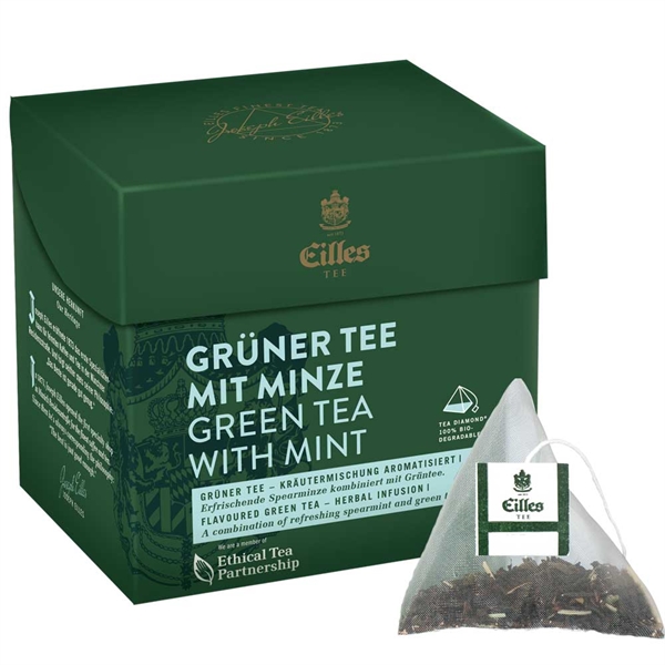 Eilles Grøn te med mynte - 20 pyramideformede teposer (100% biologisk nedbrydelig)
